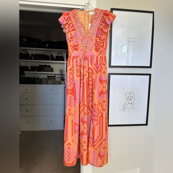 Sheridan French Stacey Maxi Dress in Orange Geo Diamond Tile
